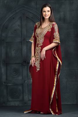 Maroon exclusive silk designer kaftan 2