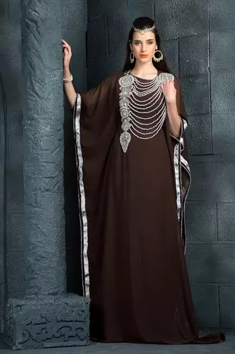Exquisite brown traditional embroidered kaftan