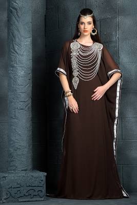 Exquisite brown traditional embroidered kaftan 3