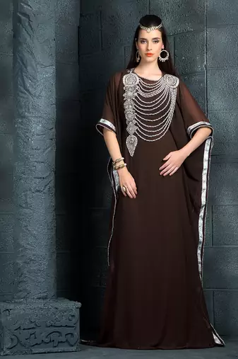 Exquisite brown traditional embroidered kaftan