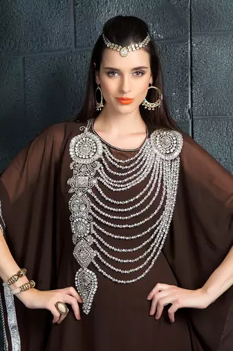 Exquisite brown traditional embroidered kaftan