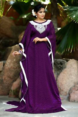 Violet Crepe Embroidered Stone Work Kaftan 1