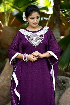 Violet Crepe Embroidered Stone Work Kaftan 2