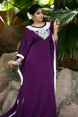 Violet Crepe Embroidered Stone Work Kaftan 4