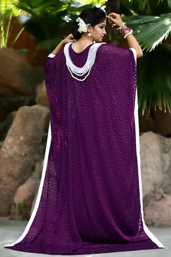 Violet Crepe Embroidered Stone Work Kaftan