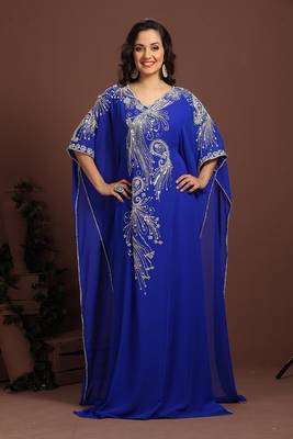 Beautiful blue embroidered georgette arabic caftan 1