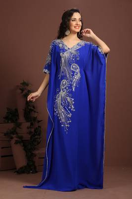 Beautiful blue embroidered georgette arabic caftan 2