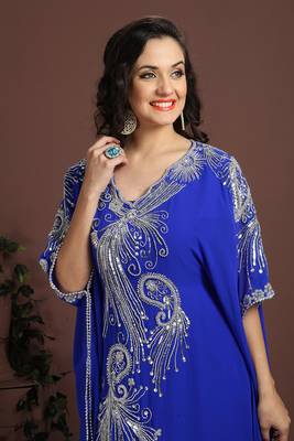 Beautiful blue embroidered georgette arabic caftan 3
