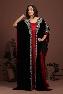 Graceful black and maroon embroidered arabian kaftan 2
