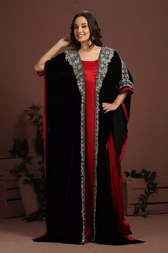 Graceful black and maroon embroidered arabian kaftan