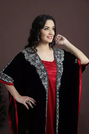 Graceful black and maroon embroidered arabian kaftan