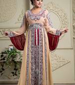 Beautiful arabic muslin wedding cream and maroon bridal kaftan