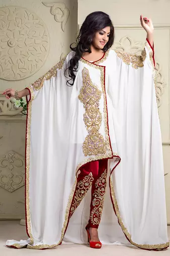 Maroon and off white woman kaftan with salwar