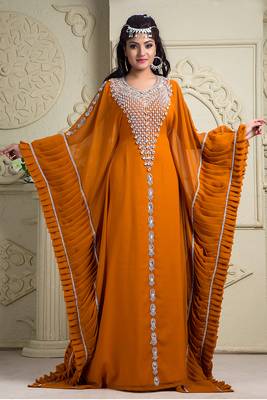 Beautiful orange designer arabic kaftan dress 1