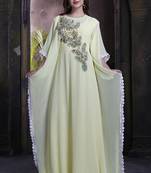 Chic lemon yellow trendy hand beaded dress crafted kaftan