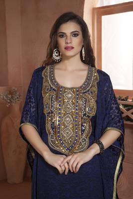 Dark blue modern kaftan dress hand beaded 2