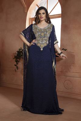 Dark blue net brasso handmade arabian design kaftan 1
