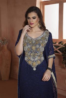 Dark blue net brasso handmade arabian design kaftan 2