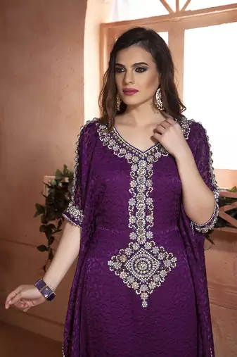 Scintillating fuchsia hand beaded free size arabian design kaftan