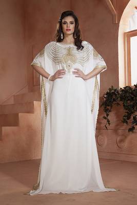 White georgette hand beaded designer kaftan 1