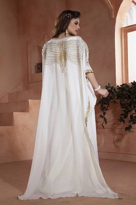 White georgette hand beaded designer kaftan 2