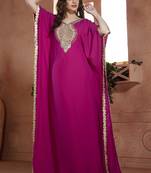 Hand beaded georgette fuchia free size kaftan saudi arabic style