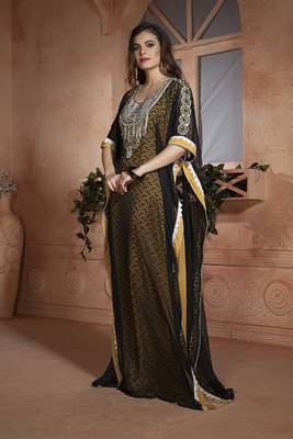 Yellow and black net brasso handmade design farasha evening party dresses kaftan 2