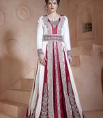 Off white and maroon embroidered & handmade moroccan wedding long sleeve dress kaftan