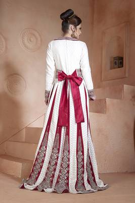 Off white and maroon embroidered & handmade moroccan wedding long sleeve dress kaftan 4