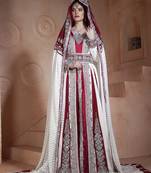 White and Maroon Georgette Moroccan Wedding Kaftan