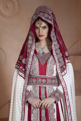 White and Maroon Georgette Moroccan Wedding Kaftan 2