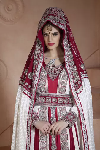 White and Maroon Georgette Moroccan Wedding Kaftan