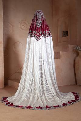 White and Maroon Georgette Moroccan Wedding Kaftan 3
