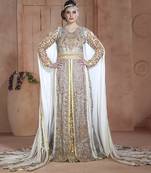 Contemporary classy gold and off white & gray modern moroccan wedding long sleeve dress kaftan