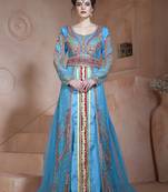 Firozi and dark pink designer partywear dubai dress moroccan style arabic long sleeve wedding caftan