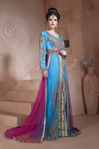 Multicolour Crepe Stone Work Kaftan Dress