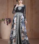 Gleaming mutil and black party wear full sleeve black beading around the neck long sleeve kaftan