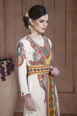 Off White Moroccan Party Wear Kaftan 3