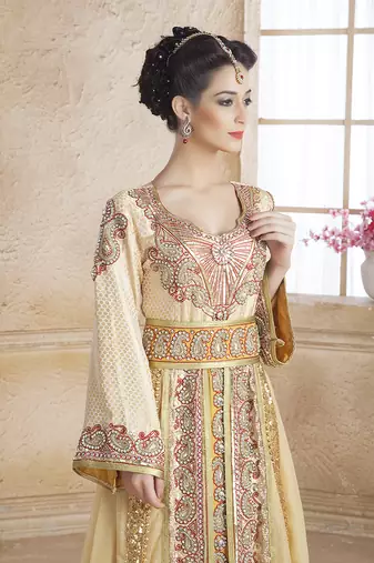 Cream Crepe Stone Work Kaftan