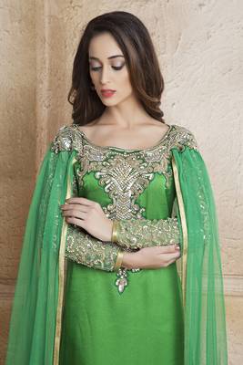 Green designer handmade arabic moroccan muslim long sleeve wedding caftan with vail 2