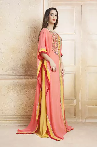 Yellow and pink  handmade kaftan with free size kaftan