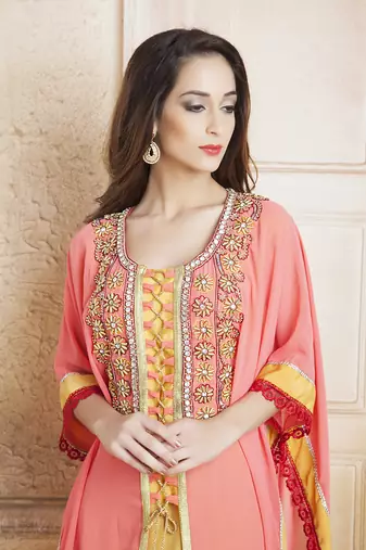 Yellow and pink  handmade kaftan with free size kaftan