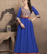 Royal blue casual maxi dress with french crepe and lace work