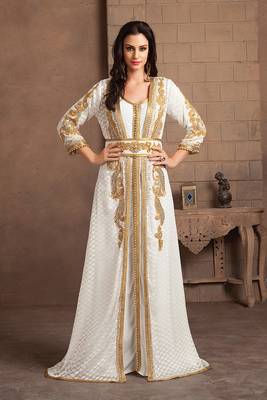 Gleaming off white party wear handmade moroccan style kaftan 1