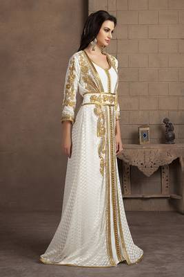 Gleaming off white party wear handmade moroccan style kaftan 2
