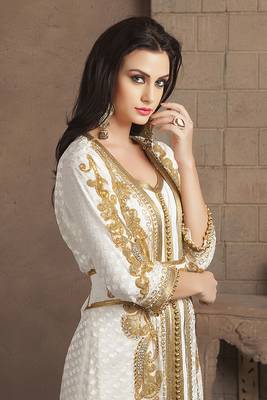 Gleaming off white party wear handmade moroccan style kaftan 3