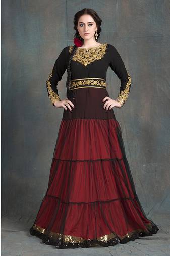 Hand beaded party wear gown black and red kaftan dress