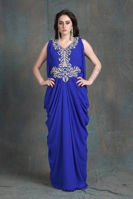 Blue sleeveless kaftan dress-georgette hand beaded designer kaftan 1