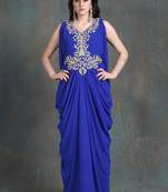 Blue sleeveless kaftan dress-georgette hand beaded designer kaftan