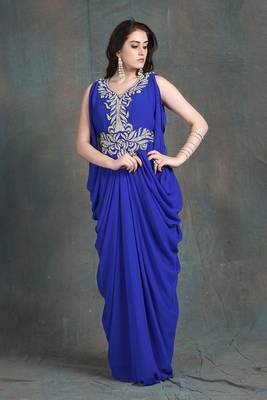 Blue sleeveless kaftan dress-georgette hand beaded designer kaftan 2